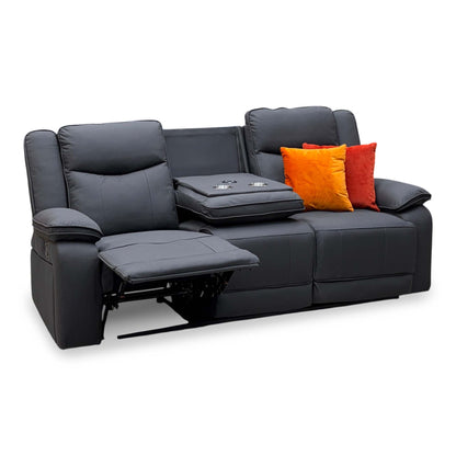 'Milan' Mocha Grey Microfibre Fabric 3 Seater Manual Recliner Sofa with Drop Down Cup Holders and Wireless Charger