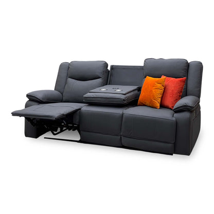 'Milan' Mocha Grey Microfibre Fabric 3 Seater Manual Recliner Sofa with Drop Down Cup Holders and Wireless Charger