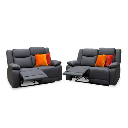 'Milan' Mocha Grey Microfibre Fabric 2 + 2 Seater Manual Recliner Sofa Set