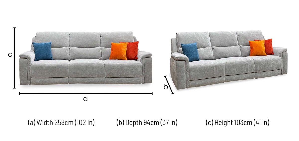 ‘Berlin’ Light Grey Linen Fabric Large 3 Seater Power Recliner Sofa