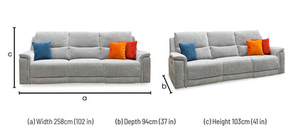 ‘Berlin’ Light Grey Linen Fabric Large 3 Seater Power Recliner Sofa