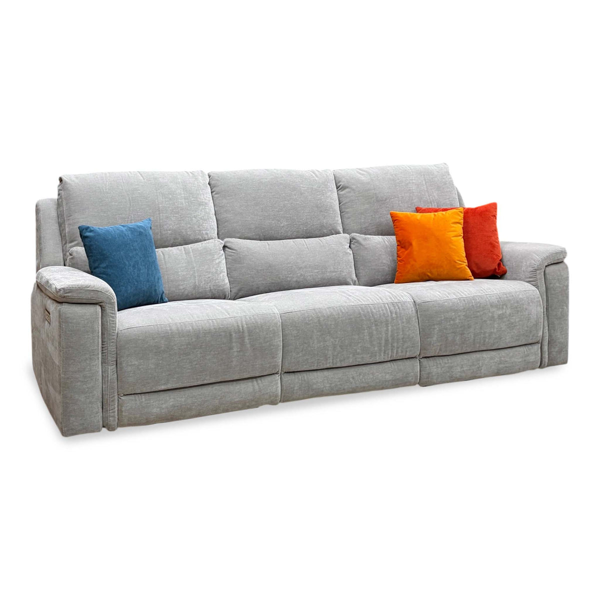 ‘Berlin’ Light Grey Linen Fabric Large 3 Seater Power Recliner Sofa