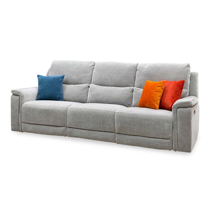 ‘Berlin’ Light Grey Linen Fabric Large 3 Seater Power Recliner Sofa