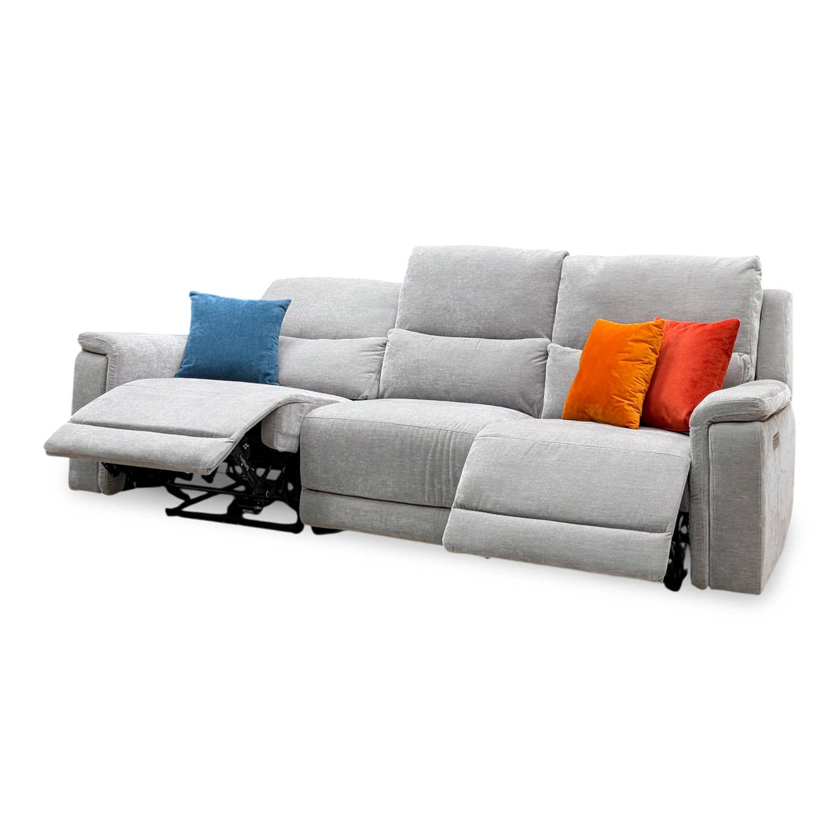 ‘Berlin’ Light Grey Linen Fabric Large 3 Seater Power Recliner Sofa