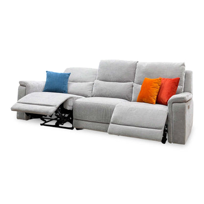 ‘Berlin’ Light Grey Linen Fabric Large 3 Seater Power Recliner Sofa