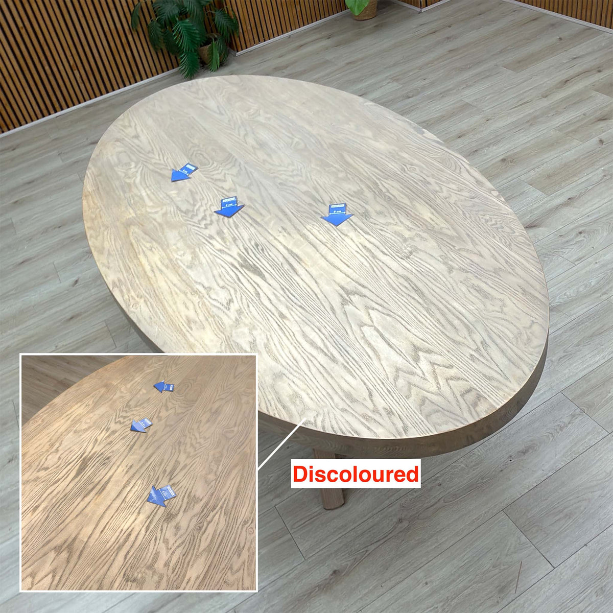 Falun dining table damage: discoloured area on the table top