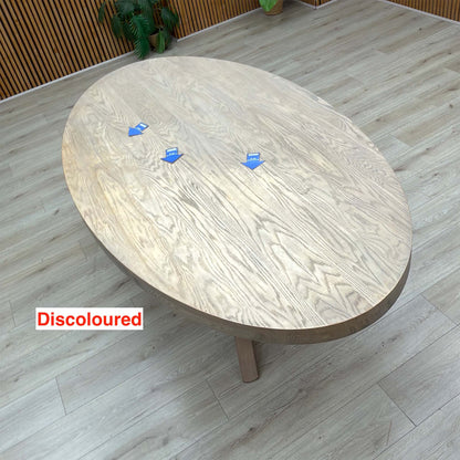 Close-up of the discolouration on the Falun table top