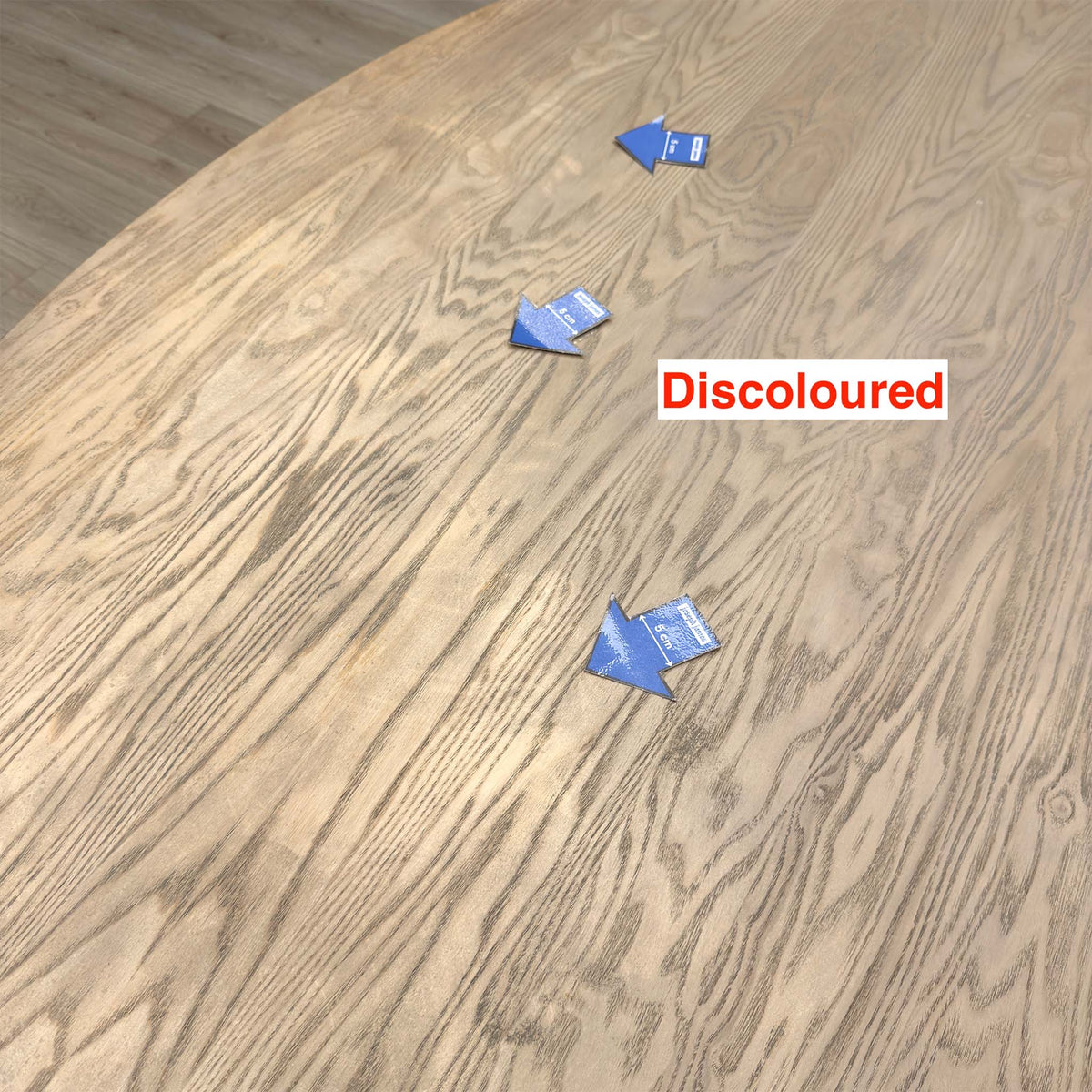 Further close-up of the discolouration on the Falun table top