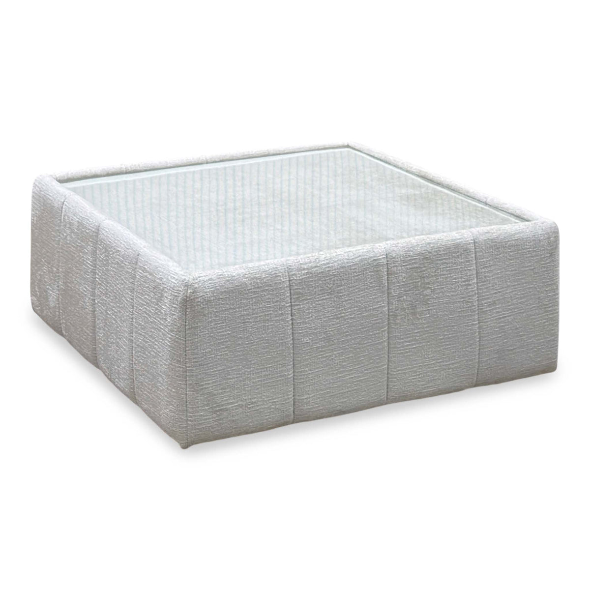 'Boujee' Lustro Dove Grey - Zora Natural Fabric Square Glass Top Table