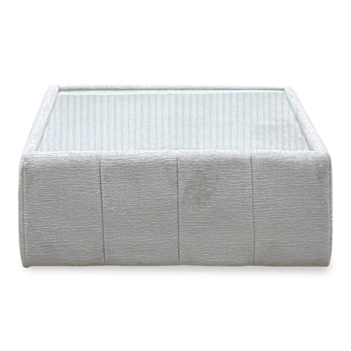 'Boujee' Lustro Dove Grey - Zora Natural Fabric Square Glass Top Table