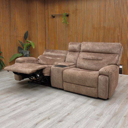 Cinemax Brown Velvet Sofa, Close-up of Power Headrest Feature