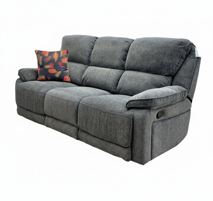 Costa Manual Recliner Charcoal Grey Weave Fabric 3 Seater Sofa With Cupholders and Storage