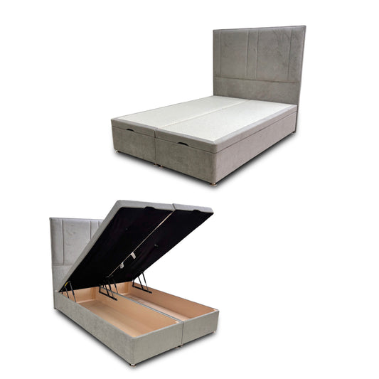 ‘Pegasus’ Milan Nickel Floor Standing Headboard + Double Ottoman End Lift Base - Double
