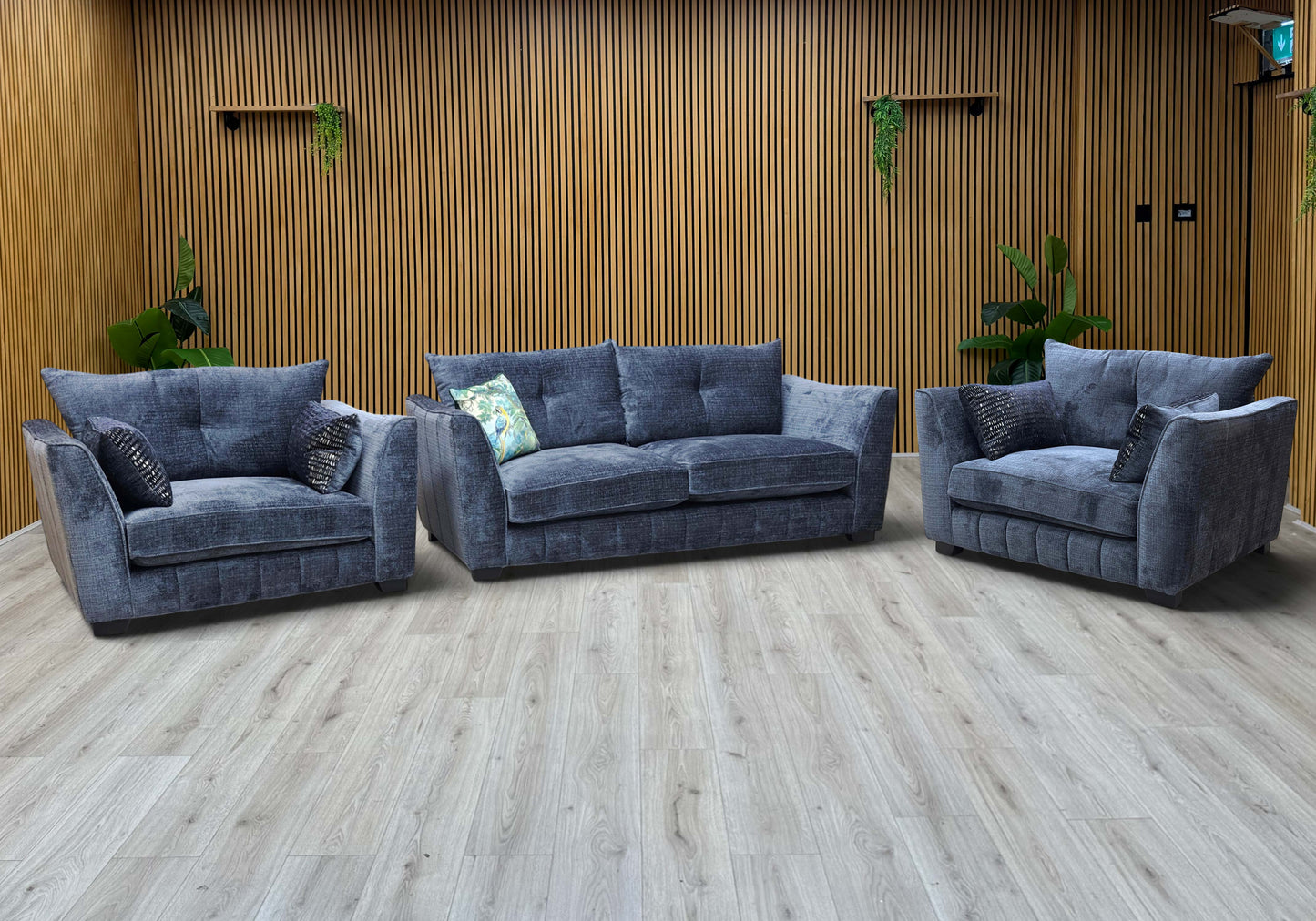 ‘Allure’ Coco Indigo Woven Fabric Set: 3 Seater Classic Back Sofa & 2 x Classic Back Snuggler Chairs Set - product photo 6