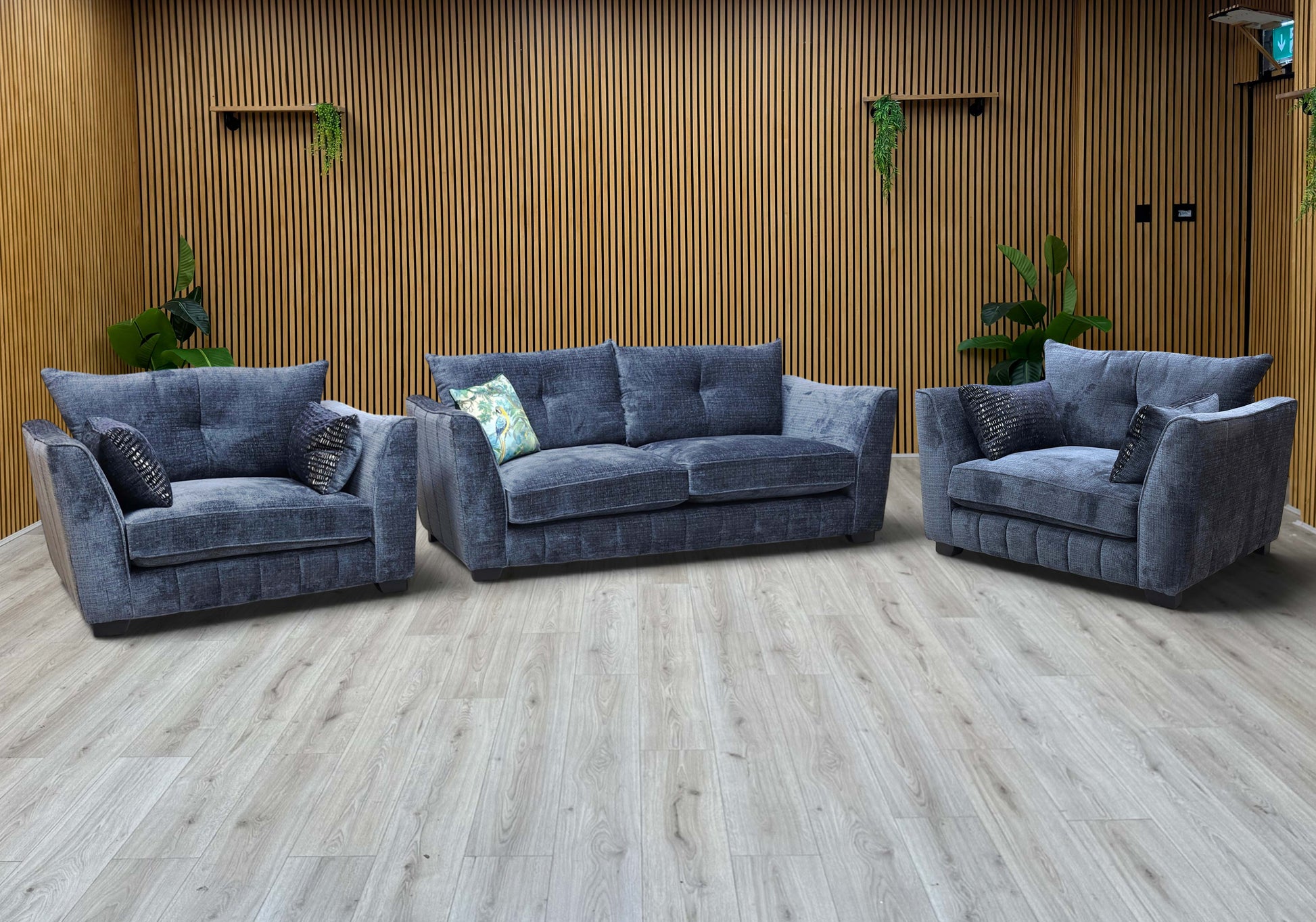 ‘Allure’ Coco Indigo Woven Fabric Set: 3 Seater Classic Back Sofa & 2 x Classic Back Snuggler Chairs Set - product photo 6