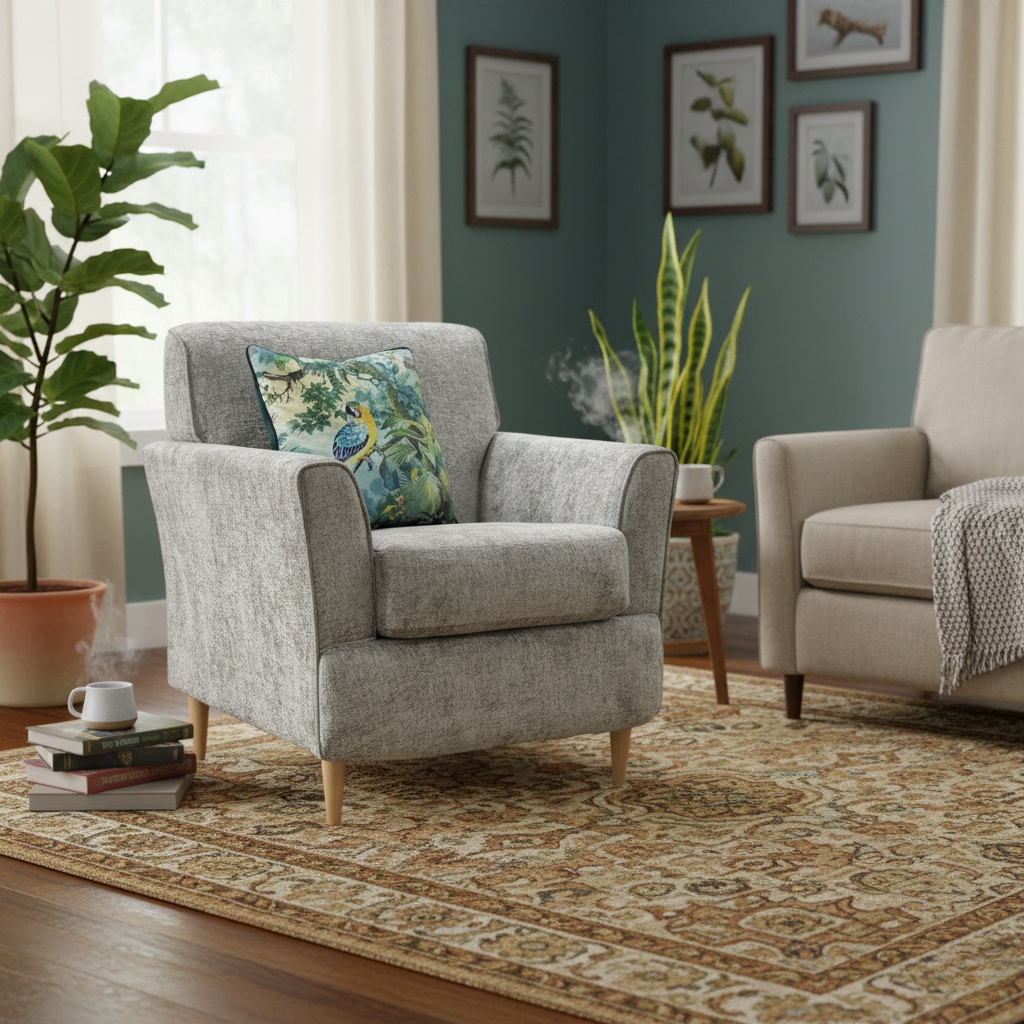 ‘Tenby’ Silver Velour Fabric Armchair