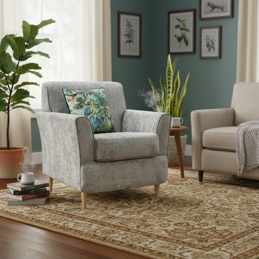 ‘Tenby’ Silver Velour Fabric Armchair