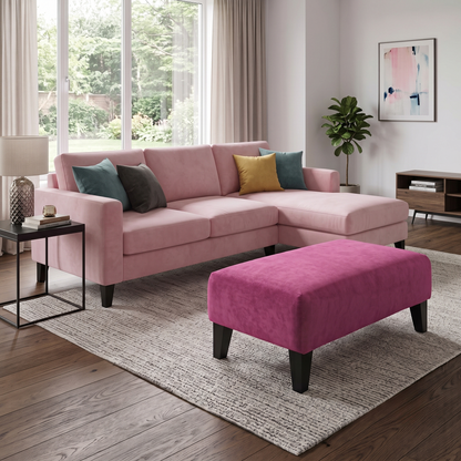 'Orka' Pink Sensual Velvet Fabric Plain Banquette Footstool