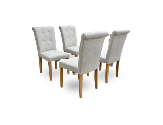 ‘Augusta’ Clay Fabric Roll Back Upholstered Dining Chairs - Set of 4