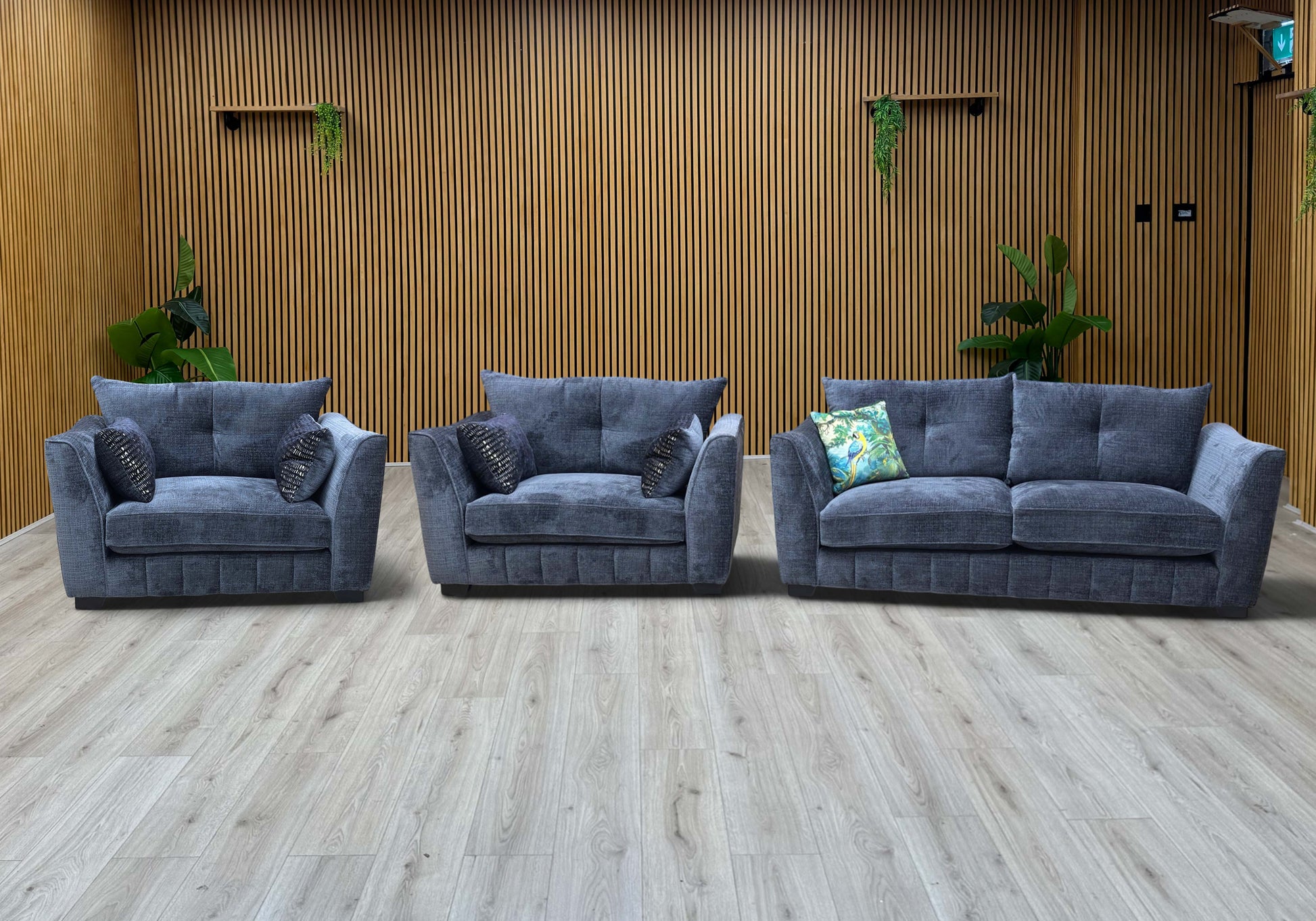 ‘Allure’ Coco Indigo Woven Fabric Set: 3 Seater Classic Back Sofa & 2 x Classic Back Snuggler Chairs Set - product photo 7