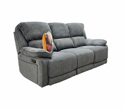 Costa Manual Recliner Charcoal Grey Weave Fabric 3 Seater Sofa With Cupholders and Storage