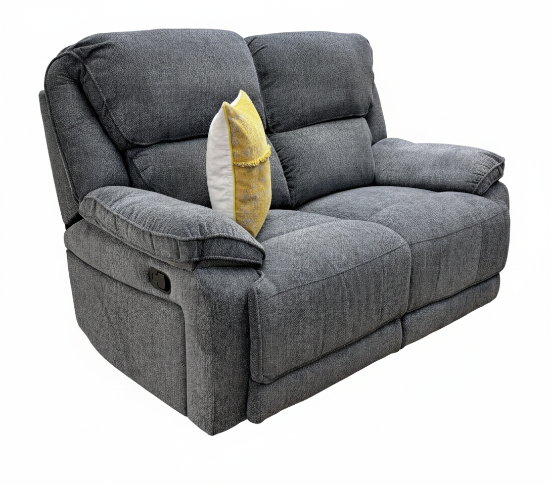 'Costa' Manual Recliner Charcoal Grey Weave Fabric 2 Seater Sofa