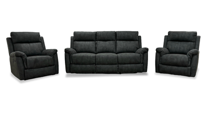 'Oscar' Charcoal Soft Leather Manual Recliner 3 Seater Sofa + Chair + Chair Suite