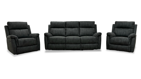 'Oscar' Charcoal Soft Leather Manual Recliner 3 Seater Sofa + Chair + Chair Suite