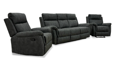'Oscar' Charcoal Soft Leather Manual Recliner 3 Seater Sofa + Chair + Chair Suite