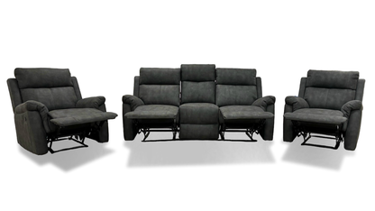 'Oscar' Charcoal Soft Leather Manual Recliner 3 Seater Sofa + Chair + Chair Suite
