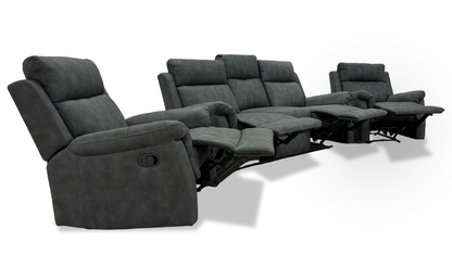 'Oscar' Charcoal Soft Leather Manual Recliner 3 Seater Sofa + Chair + Chair Suite