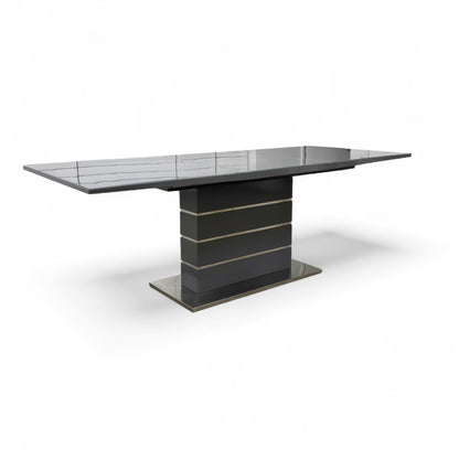 ‘Tokyo’ High-gloss Grey Tempered Glass 160cm Large Extending Dining Table