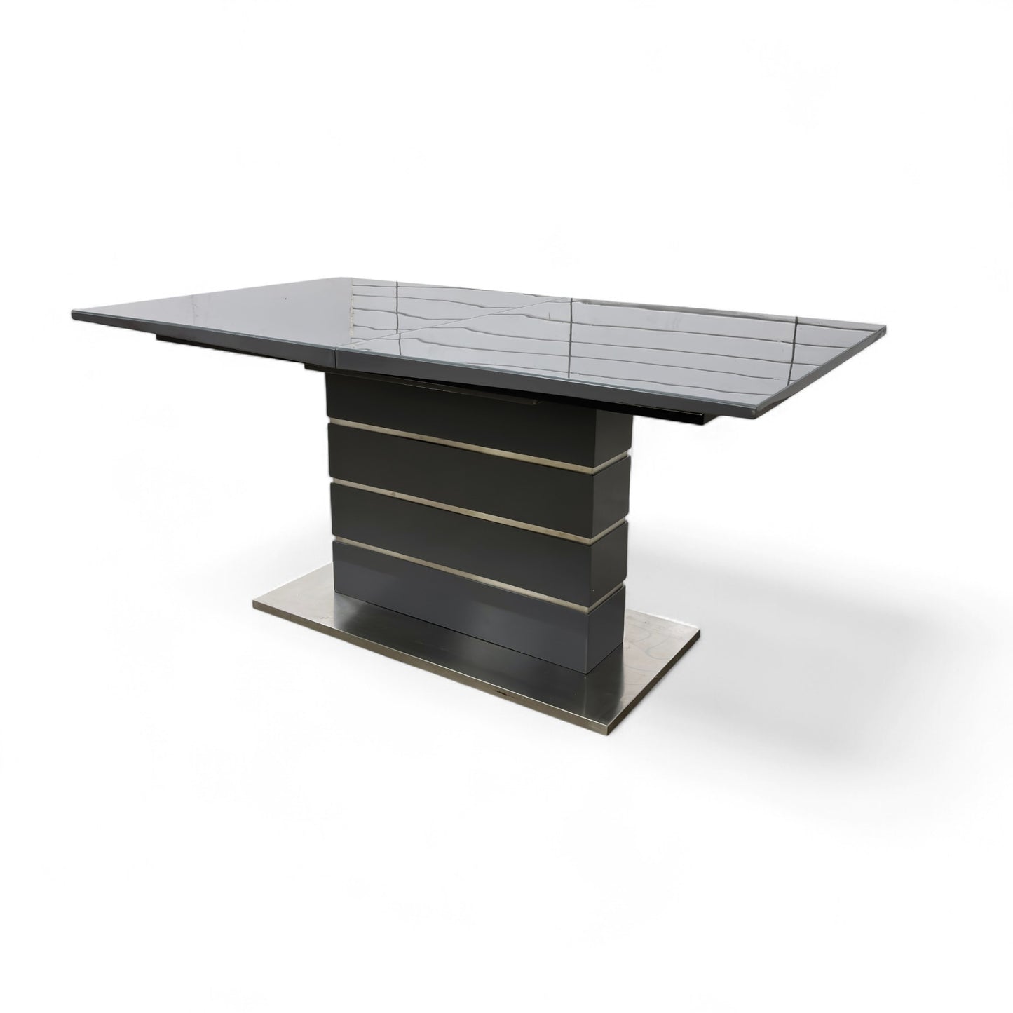 ‘Tokyo’ High-gloss Grey Tempered Glass 160cm Large Extending Dining Table