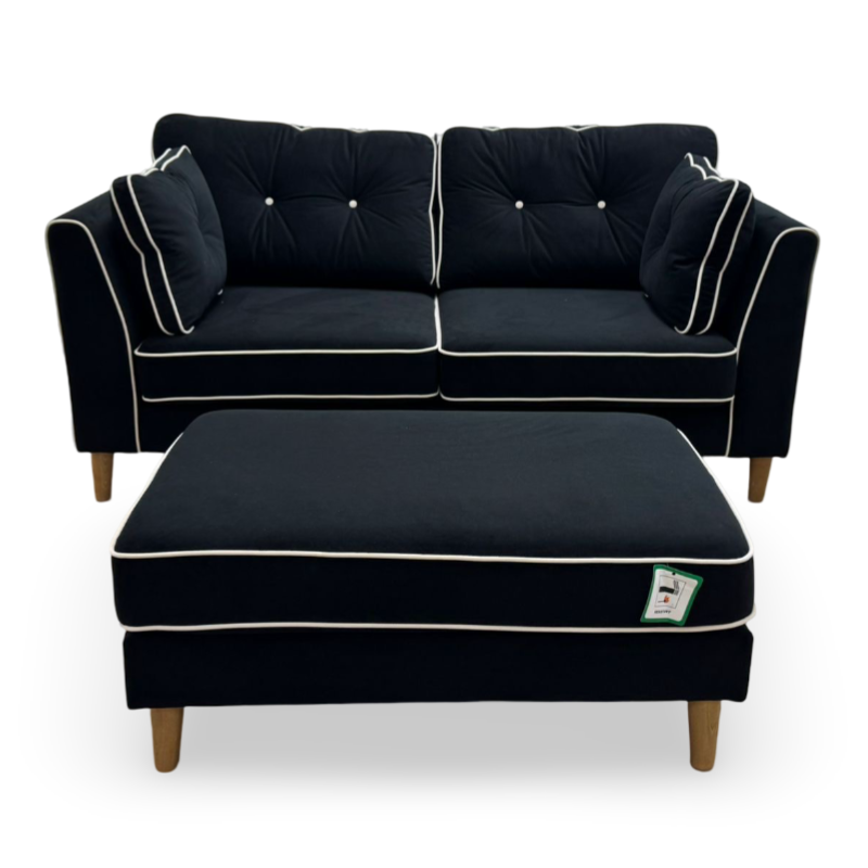 Rugby Black Velvet Fabric 3 Seater Reversible Lounger with Footstool