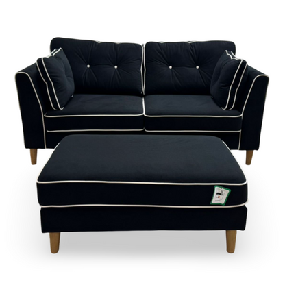 Rugby Black Velvet Fabric 3 Seater Reversible Lounger with Footstool