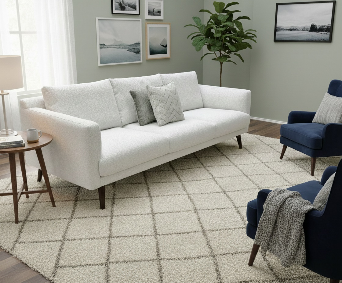 ‘Talha’ Ivory Fabric 4 Seater Sofa