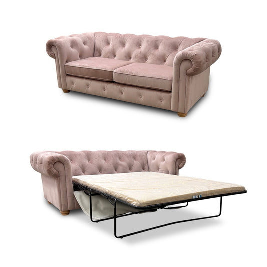'Belair' Blush Velvet 3 Seater Sofa Bed