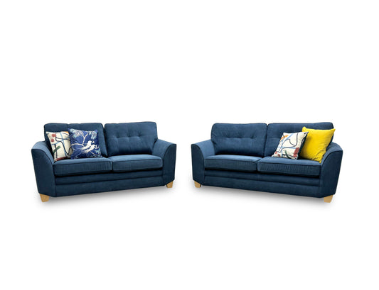 'Jorge' Dark Blue Plaza Linen Fabric 3 + 2 Seater Sofa Set