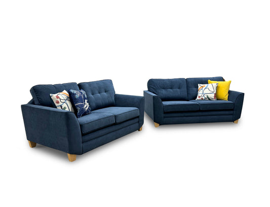 'Jorge' Dark Blue Plaza Linen Fabric 3 + 2 Seater Sofa Set