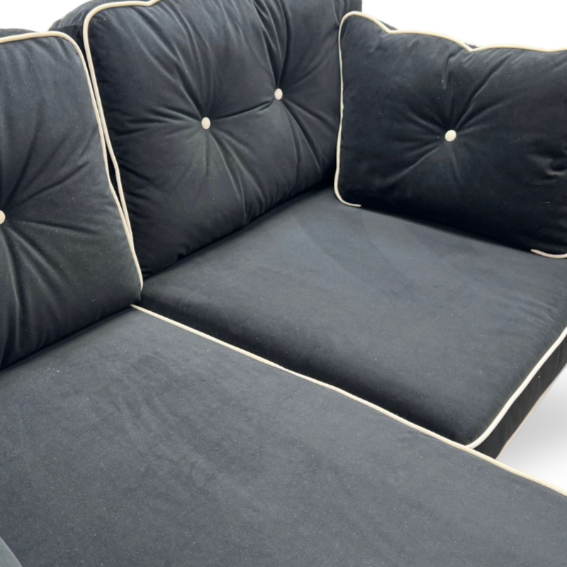 Rugby Black Velvet Fabric 3 Seater Reversible Lounger with Footstool