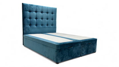 Sleep Story Memory Hybrid End Ottoman Divan Set + ‘Dice’ Floor Standing Headboard in Plush Atlantic Velvet - King