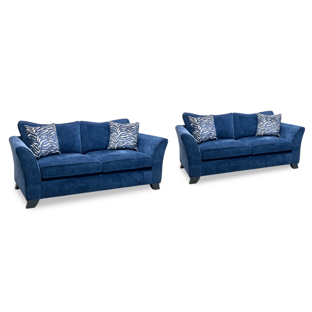 ‘Sasha’ Zara Navy Blue Fabric Classic Back 3 + 3 Seater Sofa Set