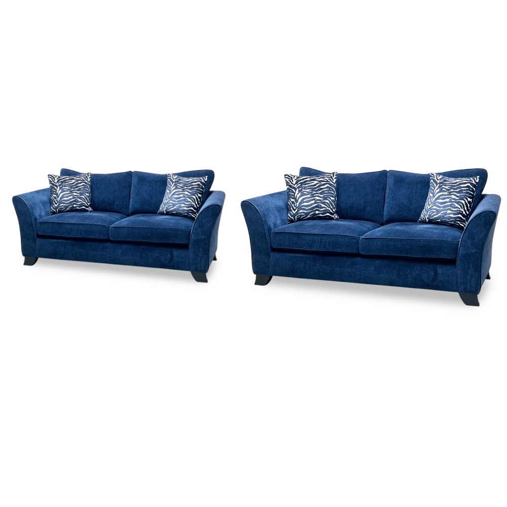 ‘Sasha’ Zara Navy Blue Fabric Classic Back 3 + 3 Seater Sofa Set
