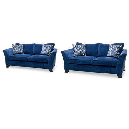 ‘Sasha’ Zara Navy Blue Fabric Classic Back 3 + 3 Seater Sofa Set