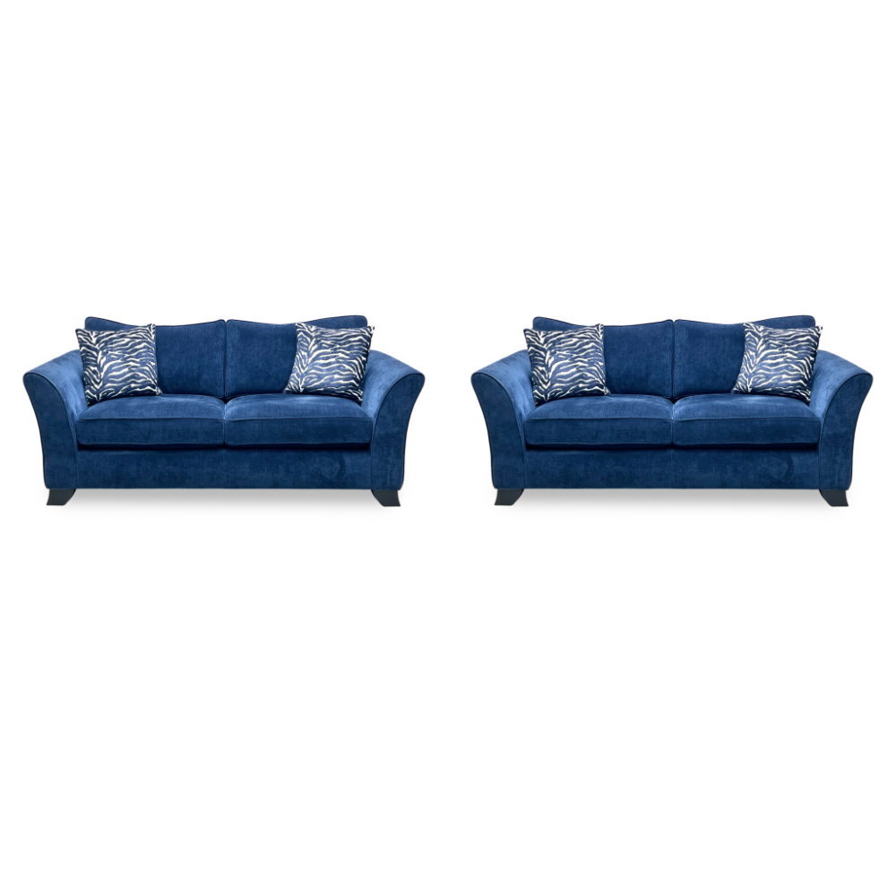 ‘Sasha’ Zara Navy Blue Fabric Classic Back 3 + 3 Seater Sofa Set