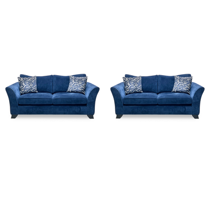 ‘Sasha’ Zara Navy Blue Fabric Classic Back 3 + 3 Seater Sofa Set