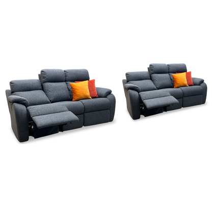 G Plan ‘Kingsbury’ A943 Roche Slate Grey Fabric 3 + 3 Seater Power Recliner Sofa Set with Power Headrests and Power Lumbar