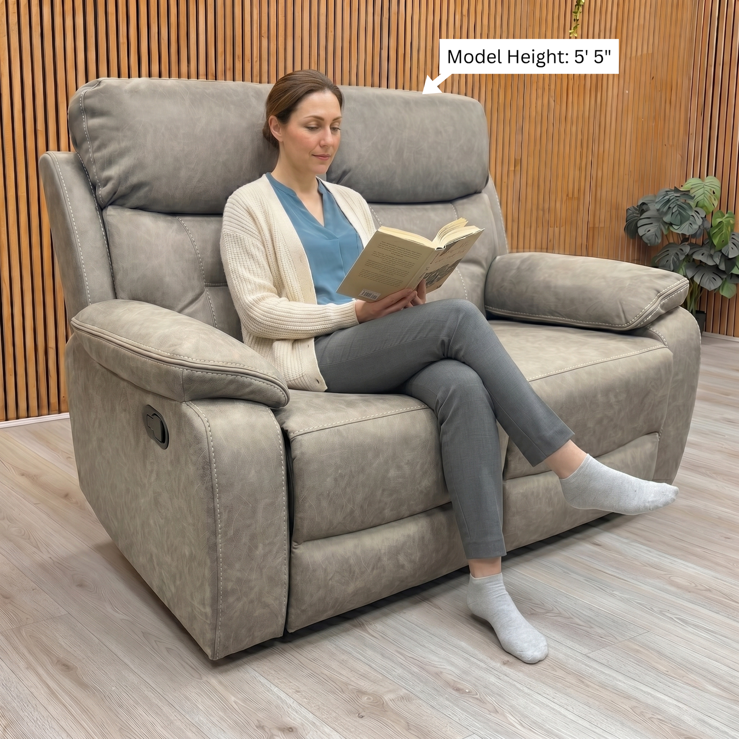 'Beaumont' Grey Endurance Fabric Manual Recliner High Back 2 Seater Sofa