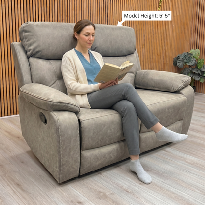 'Beaumont' Grey Endurance Fabric Manual Recliner High Back 2 Seater Sofa