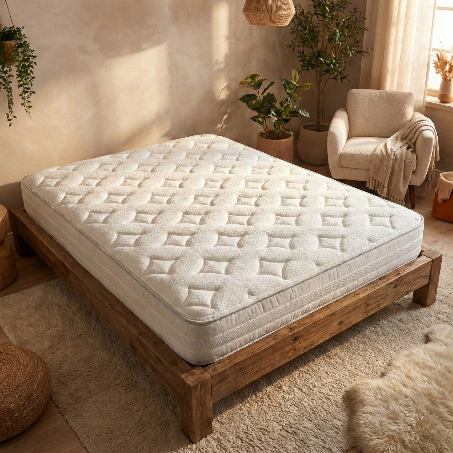 Bedroom short of the Silentnight 2000 Pocket Mattress, highlighting the combination of 2000 individual pocket springs and a memory foam layer